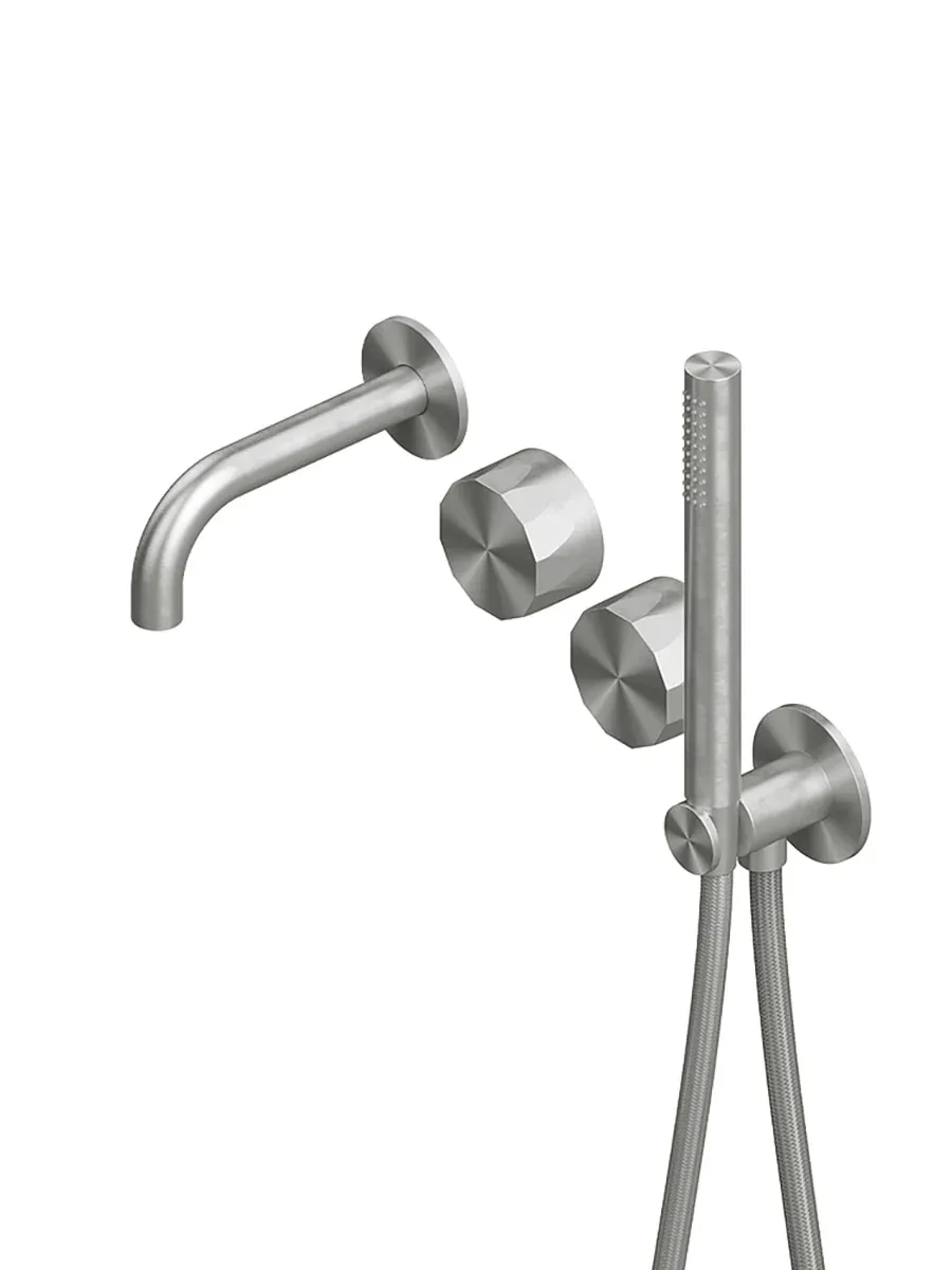 hb wall mounted 2 hydroprogressive mixers set with hand shower and spout