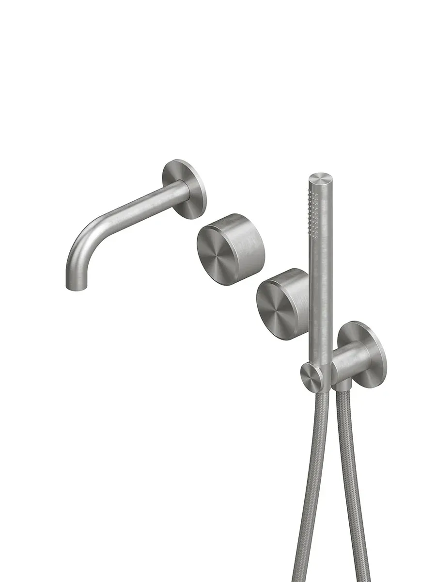 stereo wall mounted 2 hydroprogressive mixers set with hand shower and spout