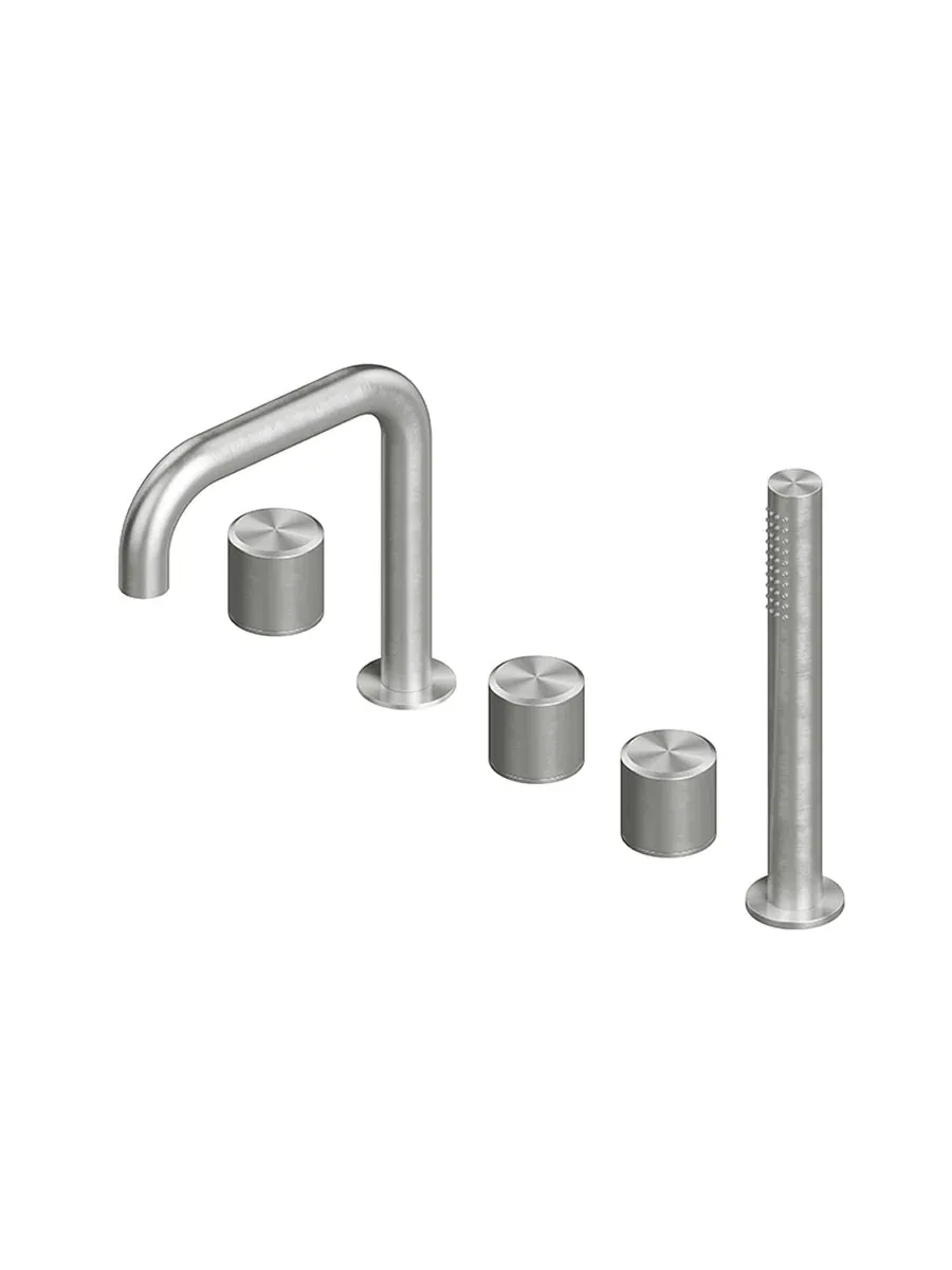 stereo three hole mixer with swivelling spout and hydroprogressive mixer with handshower kit