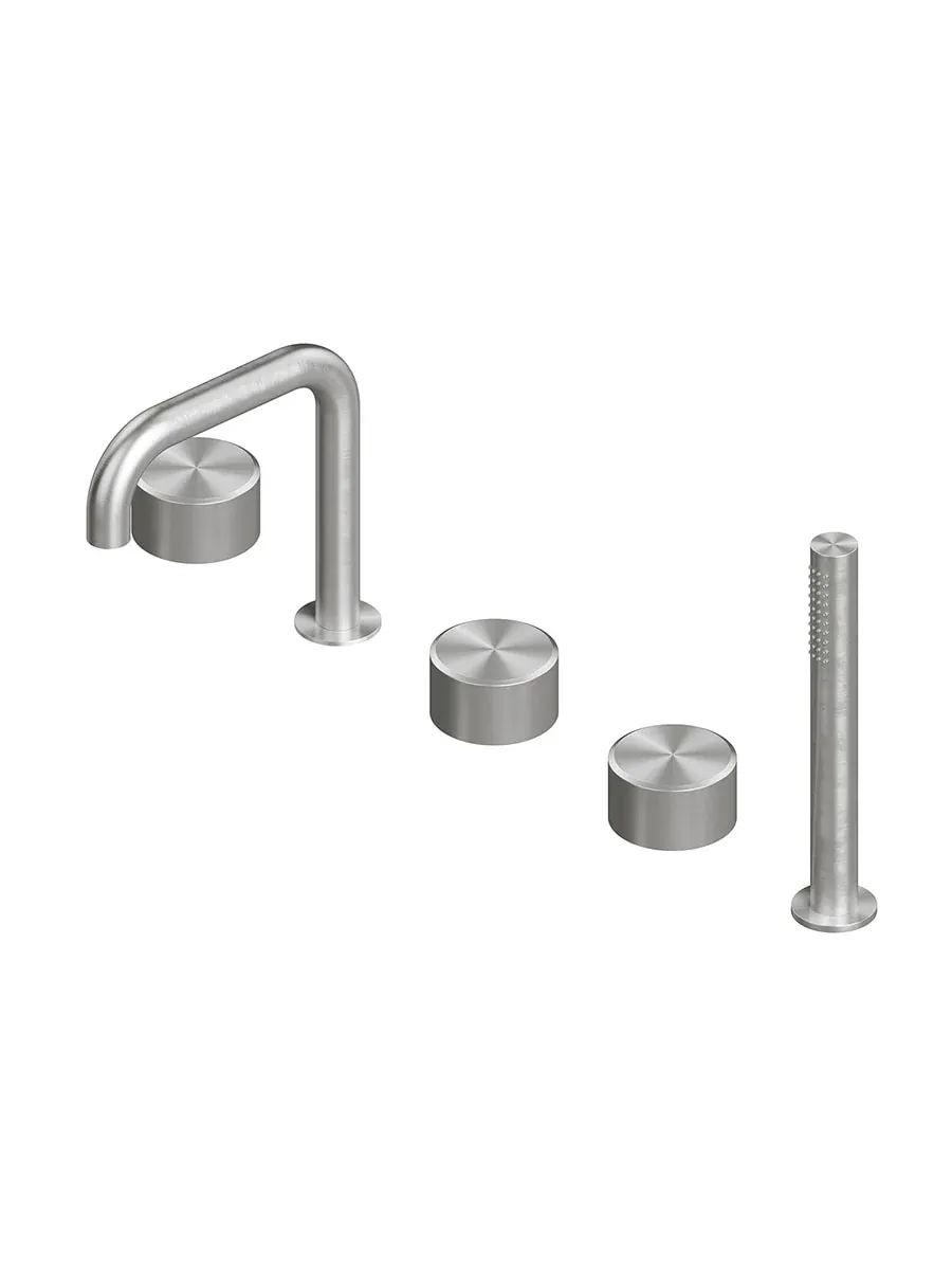 stereo three hole mixer with swivelling spout and hydroprogressive mixer with handshower kit