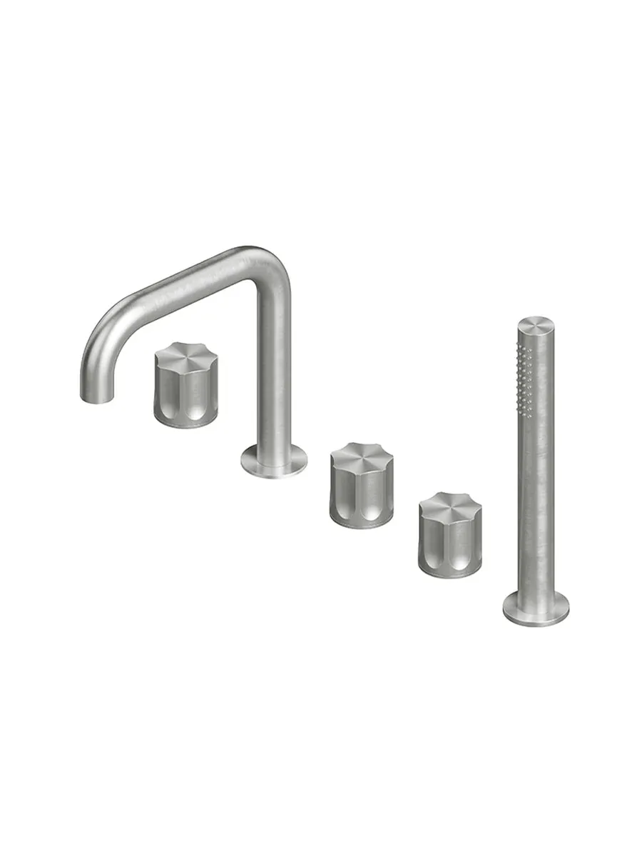 modo three hole mixer with swivelling spout and hydroprogressive mixer with handshower kit