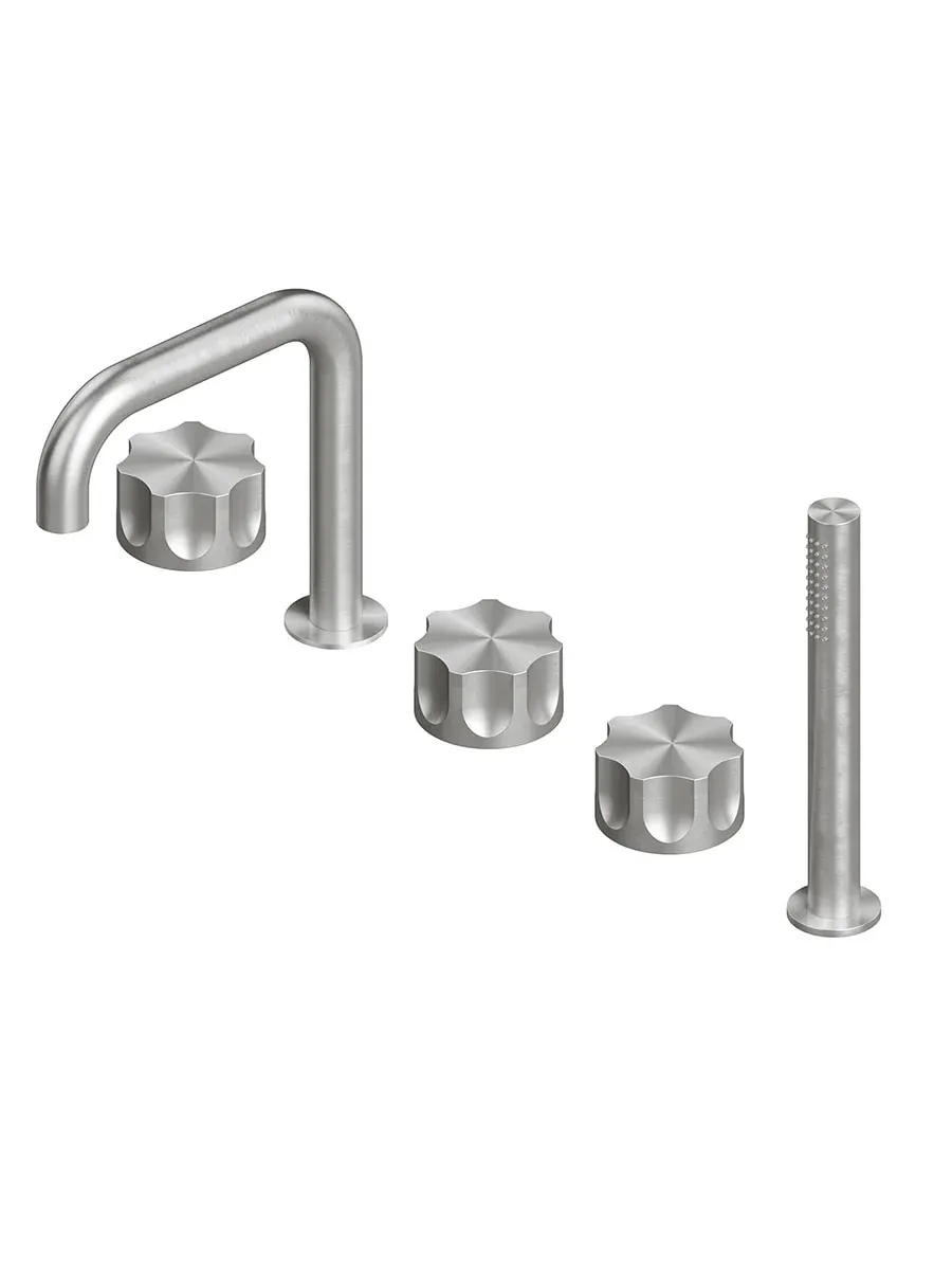 modo three hole mixer with swivelling spout and hydroprogressive mixer with handshower kit