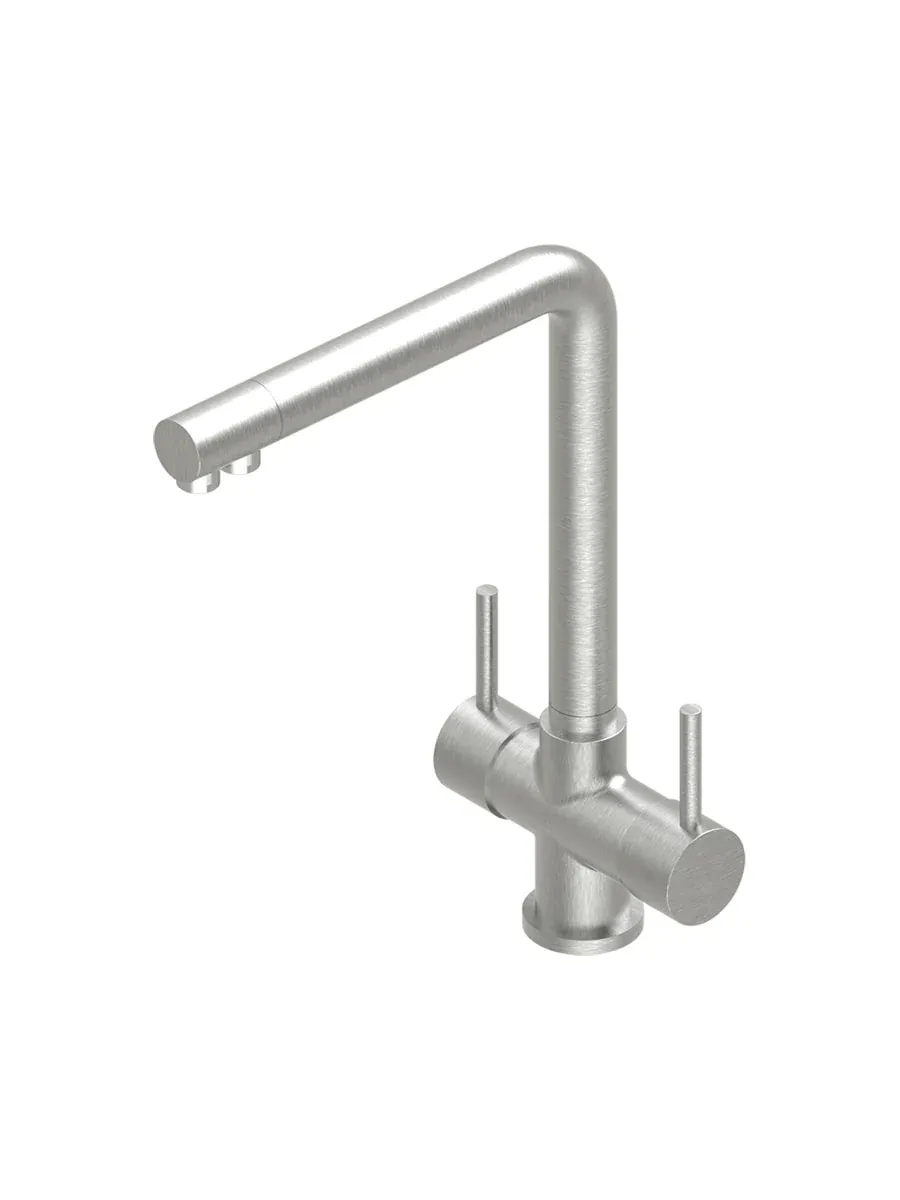 QuadroDesign idealaqua brass kitchen sink mixer three ways for water treatment, with separated water flows.