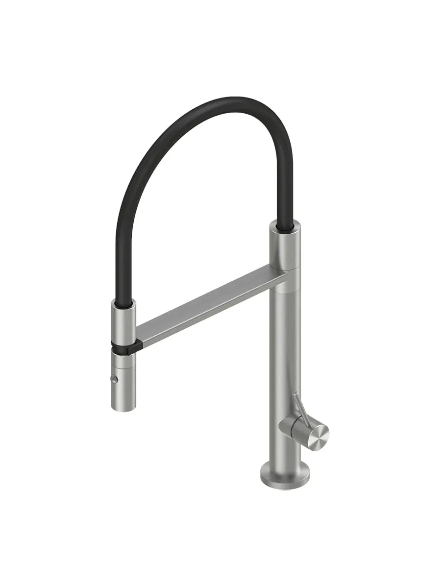 QuadroDesign kitchen inox stainless steel aisi316 kitchen sink mixer with black flexible hose and two-jets handshower