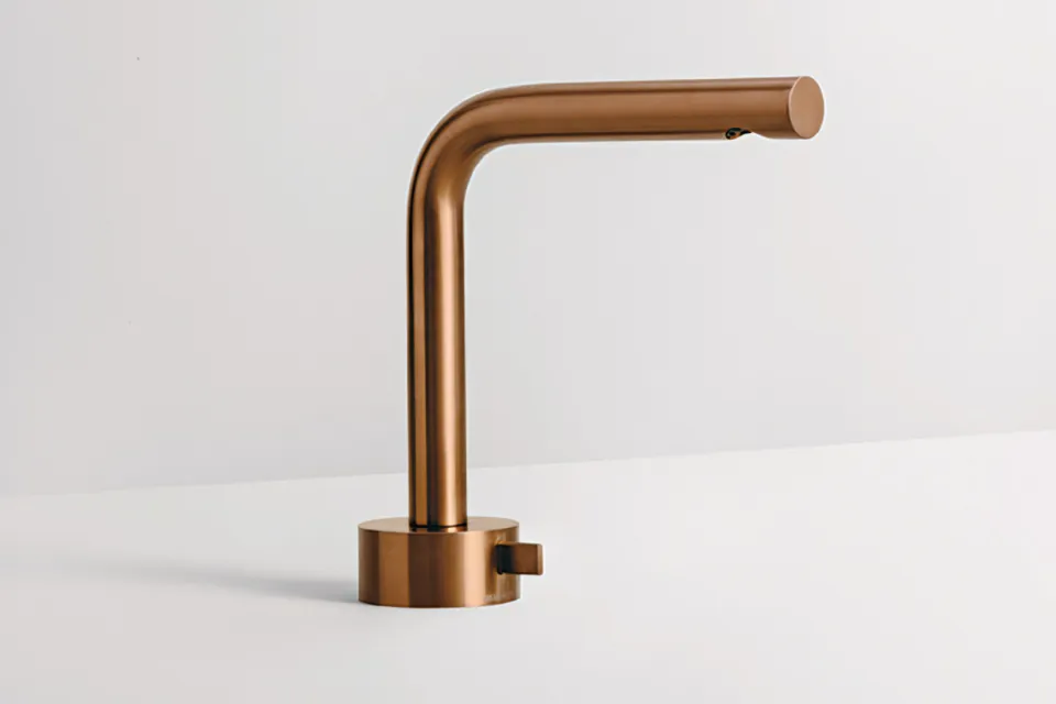 copper single-hole basin mixer with a right-angled spout